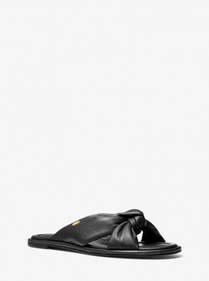 Sandale Dama Michael Kors Elena Leather Slide Sandal Negrii | 40URSZCHT