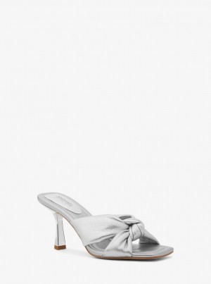 Sandale Dama Michael Kors Elena Metallic Leather Sandal Argintii | 98VNAZTSK