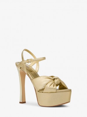 Sandale Dama Michael Kors Elena Metallic Leather Platform Sandal Aurii | 40OCEJNKZ