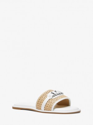 Sandale Dama Michael Kors Ember Embellished Straw Slide Sandal Nat/Opticwht | 54KFUXNVY