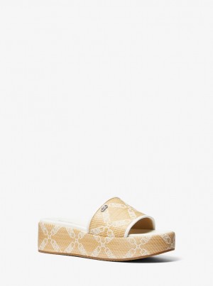 Sandale Dama Michael Kors Ember Empire Logo Jacquard Straw Platform Sandal Nat/Opticwht | 72RLAYBZU