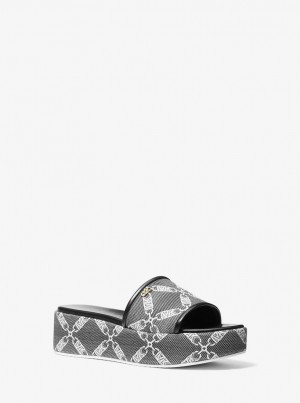 Sandale Dama Michael Kors Ember Empire Logo Jacquard Platform Sandal Negrii Albi | 95AHMFPOT