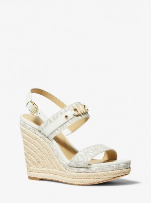 Sandale Dama Michael Kors Farrah Signature Logo Wedge Sandal Galbeni Deschis | 58HNYZSVM
