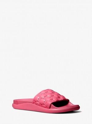 Sandale Dama Michael Kors Finnie Logo Embossed Slide Sandal Rosii | 37KFJVECB