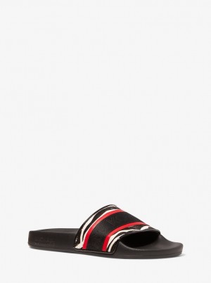 Sandale Dama Michael Kors Gilmore Logo Tape and Printed Calf Hair Slide Sandal Negrii Rosii | 97WCBDEUF