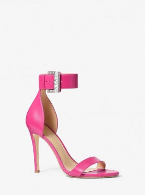 Sandale Dama Michael Kors Giselle Crystal Embellished Leather Sandal Wild Berry | 62JUFKENQ
