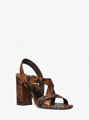 Sandale Dama Michael Kors Gladys Python Embossed Leather Sandal Maro | 69XEKIVFA