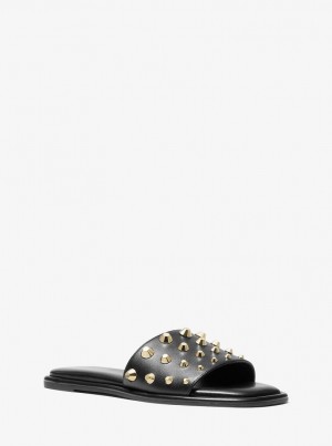 Sandale Dama Michael Kors Hayworth Astor Stud Slide Sandal Negrii | 91MPOJTFX