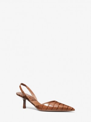 Sandale Dama Michael Kors Holly Crocodile Embossed Leather Pump Maro | 26SVUJHMO