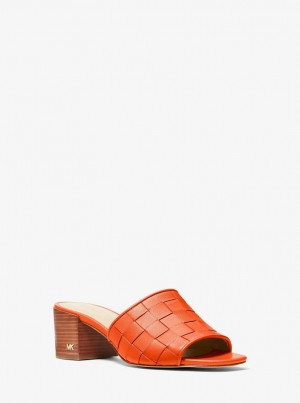 Sandale Dama Michael Kors Ingrid Woven Leather Mule Portocalii | 20TRWIQOK