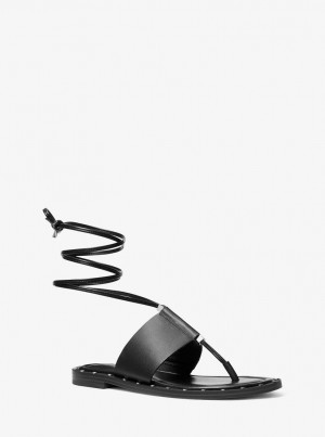 Sandale Dama Michael Kors Jagger Leather Lace-Up Sandal Negrii | 57ZBKOIHU