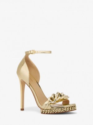 Sandale Dama Michael Kors Jordyn Embellished Metallic Snake Embossed Leather Platform Sandal Aurii | 69RAXIBEU