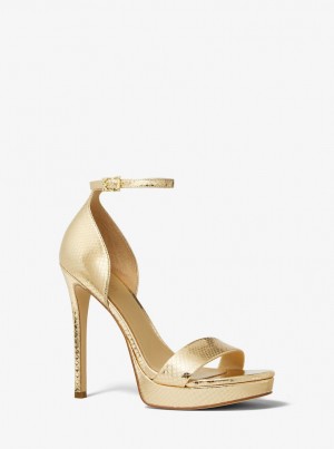Sandale Dama Michael Kors Jordyn Metallic Snake Embossed Leather Platform Sandal Aurii | 10CFVPIKN