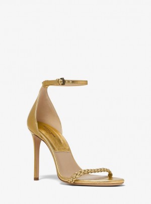 Sandale Dama Michael Kors Joslyn Metallic Leather Sandal Antique Brass | 40ANELJRM