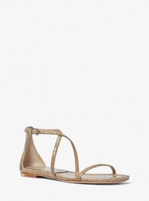 Sandale Dama Michael Kors Polly Crocodile Embossed Leather Sandal Maro | 69MGBWQRH