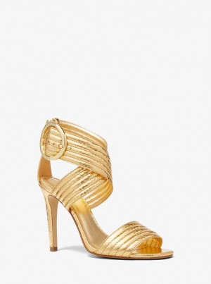 Sandale Dama Michael Kors Remi Metallic Snake Embossed Leather Sandal Aurii | 78IHJGWFO