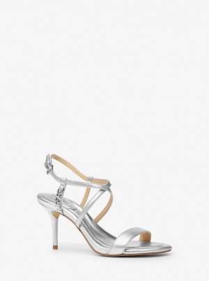 Sandale Dama Michael Kors Veronica Metallic Leather Sandal Argintii | 71OVZFTAH