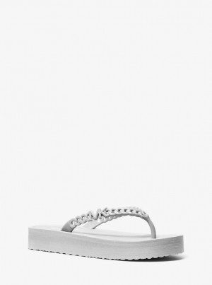 Sandale Dama Michael Kors Zaza Platform Flip Flop Argintii | 19ANSQJEC
