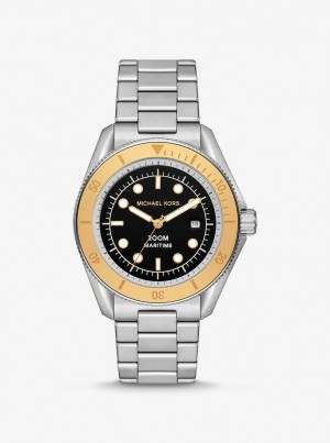 Silver-tone Barbati Michael Kors Oversized Maritime Silver-Tone Watch Two Tone | 65AZTXYOQ