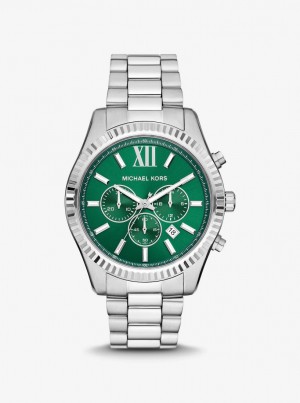 Silver-tone Barbati Michael Kors Oversized Lexington Silver-Tone Watch Argintii | 32JNYSCKA