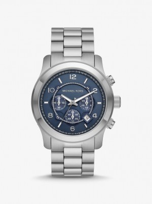 Silver-tone Barbati Michael Kors Oversized Runway Silver-Tone Watch Argintii | 48NWZBATE
