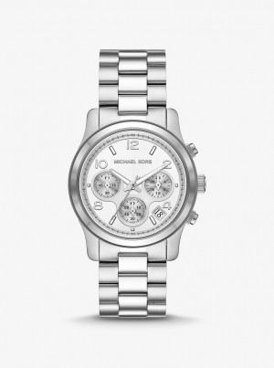 Silver-tone Barbati Michael Kors Runway Silver-Tone Watch Argintii | 28DEBWMUC