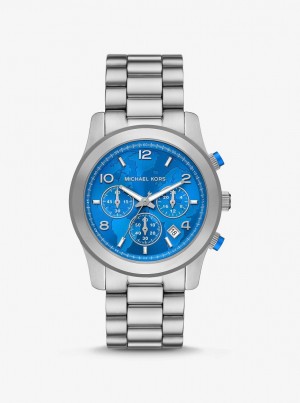 Silver-tone Barbati Michael Kors Watch Hunger Stop Oversized Runway Silver-Tone Watch Argintii | 97CERVYDL