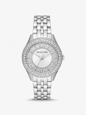 Silver-tone Dama Michael Kors Harlowe Pave Silver-Tone Watch Argintii | 47LHXUKMN
