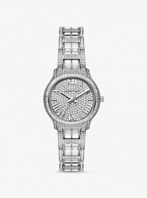 Silver-tone Dama Michael Kors Limited-Edition Mini Sage Pave Silver-Tone Watch Argintii | 96TXFELKA
