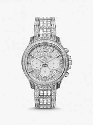 Silver-tone Dama Michael Kors Limited-Edition Oversized Sage Pave Silver-Tone Watch Argintii | 56WAKLXPN