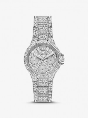 Silver-tone Dama Michael Kors Mini Camille Pave Silver-Tone Watch Argintii | 68DLZCTWU