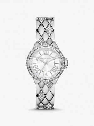 Silver-tone Dama Michael Kors Mini Camille Pave Silver-Tone Watch Argintii | 19EKVLBWH