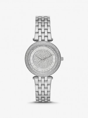 Silver-tone Dama Michael Kors Mini Darci Pave Silver-Tone Watch Argintii | 92NLZJVKU