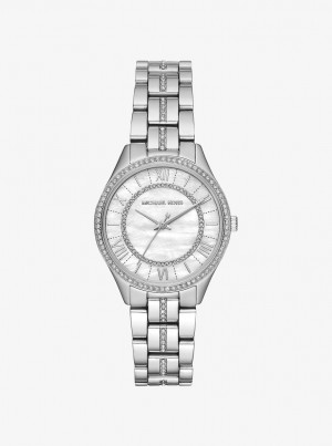 Silver-tone Dama Michael Kors Mini Lauryn Pave Silver-Tone Watch Argintii | 13FBKWCPH