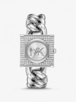 Silver-tone Dama Michael Kors Mini Lock Pave Silver-Tone Chain Watch Argintii | 81MDREBXZ