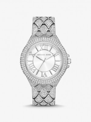 Silver-tone Dama Michael Kors Oversized Camille Pave Silver-Tone Watch Argintii | 45FIDGLKR
