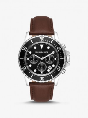 Silver-tone Dama Michael Kors Oversized Everest Silver-Tone and Leather Watch Argintii | 28QWAMHVI