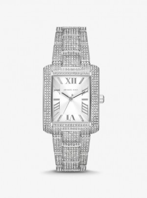 Silver-tone Dama Michael Kors Oversized Emery Pave Silver-Tone Watch Argintii | 35TQUAWCD