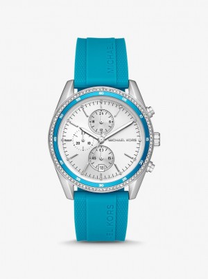 Silver-tone Dama Michael Kors Oversized Hadyn Pave Silver-Tone Watch Albastri | 02MSRVPDH