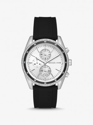 Silver-tone Dama Michael Kors Oversized Hadyn Pave Silver-Tone Watch Negrii | 47OPWRDZN