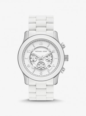 Silver-tone Dama Michael Kors Oversized Runway White-Tone Watch Albi | 64ABMCFIK