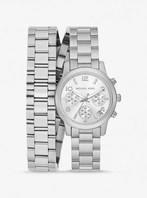 Silver-tone Dama Michael Kors Runway Silver-Tone Wrap Watch Argintii | 34IAXCUQW