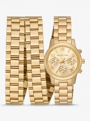 Stainless Dama Michael Kors Runway 18K Gold-Plated Stainless Steel Triple Wrap Watch Aurii | 84WPFEZJU