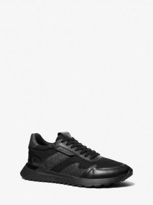 Tenisi Barbati Michael Kors Miles Mixed-Media Trainer Negrii | 51WSDLUHO