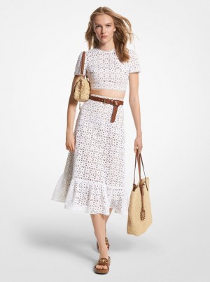 Topuri Dama Michael Kors Cotton Eyelet Cropped Top Albi | 79FMGQNUJ