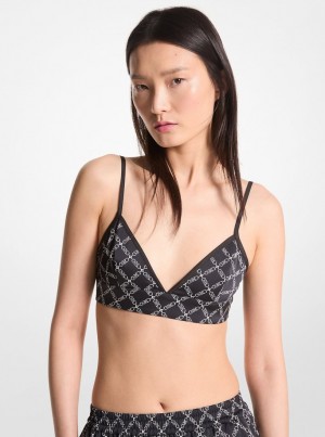 Topuri Dama Michael Kors Empire Logo Print Satin Bra Top Negrii Albi | 64RDLHFEJ