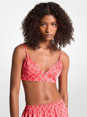 Topuri Dama Michael Kors Empire Logo Print Satin Bra Top Corai | 48PTIFOYL
