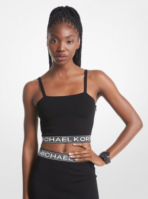 Topuri Dama Michael Kors Logo Tape Stretch Knit Tank Top Negrii | 80NJUTMLD