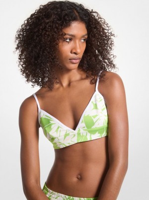 Topuri Dama Michael Kors Palm Print Satin Bra Top Verzi | 58OYGRZXN