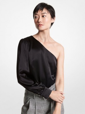 Topuri Dama Michael Kors Satin One-Shoulder Top Negrii | 58TUHGPND